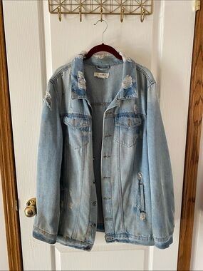 Oversized long Distressed Denim Jean Jacket